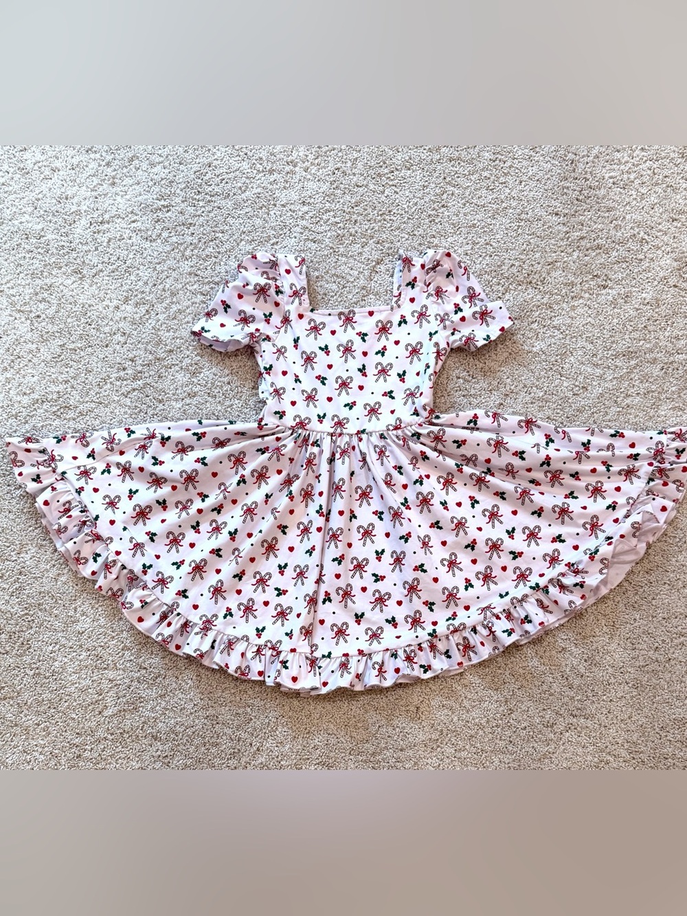 Girlhood Christmas Twirl Dress with Candy Canes & Bows